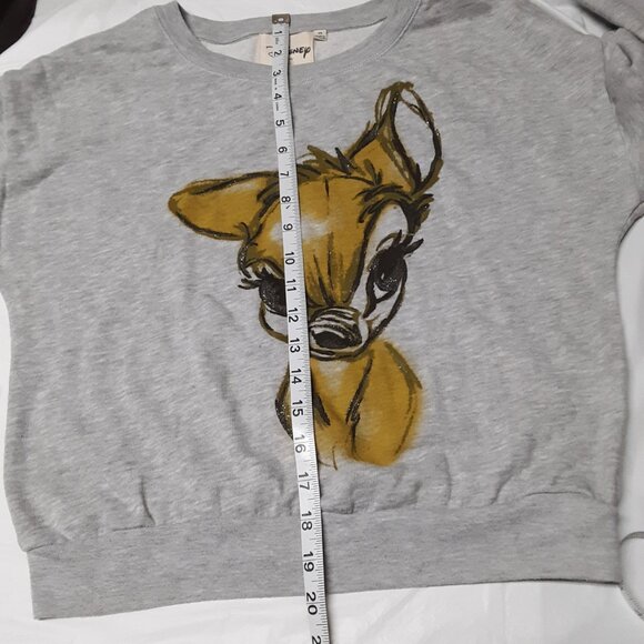 Disney Bambi Artist Sketch Gray Sweatshirt Glitter Print Rolled Sleeve Size XS - Picture 12 of 14